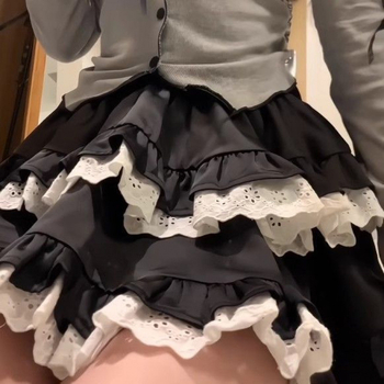 Pufinis sijonas, aukštos juosmens, kordurojo-poliesterio mišinys su nėriniu, aukšta elastingumas, vasara 2025