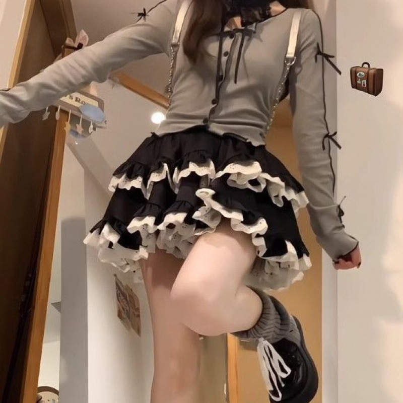 Pufinis sijonas, aukštos juosmens, kordurojo-poliesterio mišinys su nėriniu, aukšta elastingumas, vasara 2025