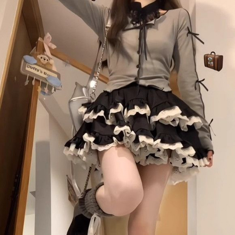 Pufinis sijonas, aukštos juosmens, kordurojo-poliesterio mišinys su nėriniu, aukšta elastingumas, vasara 2025