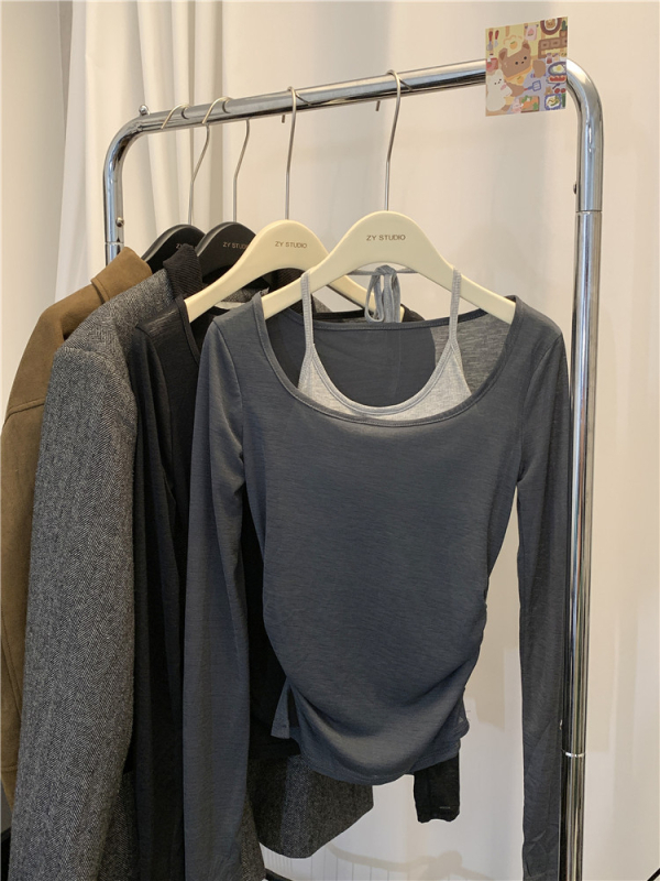 Дамска тънка мрежеста памучна тениска, Slim fit, къс модел, дълги ръкави, лято 2024