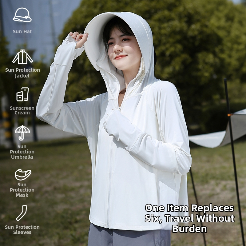 Sieviešu UV aizsardzības vieglā velosipēdu jaka – elpojošs poliestera audums 81-95%, putukaitse, vasara 2025, minimalistiska elegantais stils