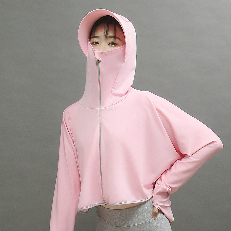 Sieviešu UV aizsargājoša kapucēta saules aizsardzības tops, elpojošs, ātri žūstošs, Ice Silk audums