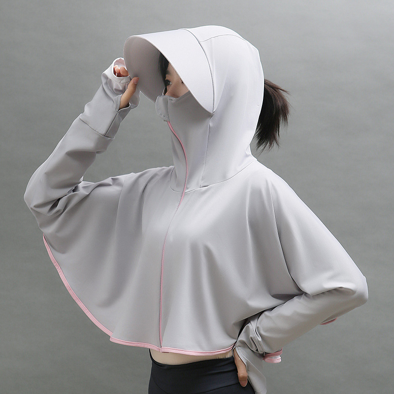 Sieviešu UV aizsargājoša kapucēta saules aizsardzības tops, elpojošs, ātri žūstošs, Ice Silk audums