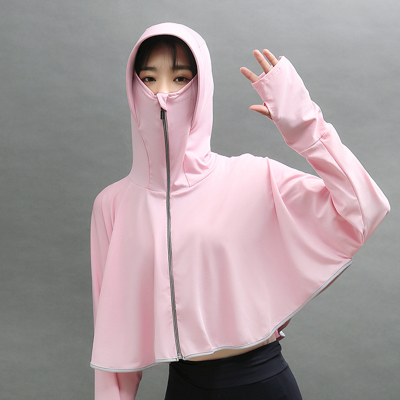 Sieviešu UV aizsargājoša kapucēta saules aizsardzības tops, elpojošs, ātri žūstošs, Ice Silk audums