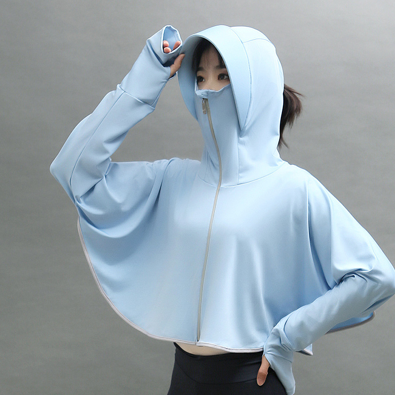 Sieviešu UV aizsargājoša kapucēta saules aizsardzības tops, elpojošs, ātri žūstošs, Ice Silk audums