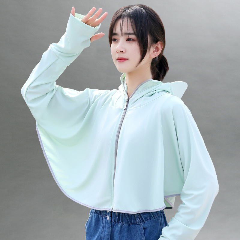 Sieviešu UV aizsargājoša kapucēta saules aizsardzības tops, elpojošs, ātri žūstošs, Ice Silk audums