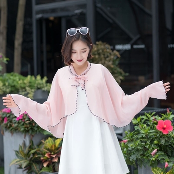 Sauļošanās šalle vasarai ar garām piedurknēm un volāniem no poliestera, elpojoša vidēja garuma, literāri retro stils (Zīmols: New saiqi; Materiāls: Poliesteris; Saturs: 81–95%; Funkcija: Saules aizsardzība)