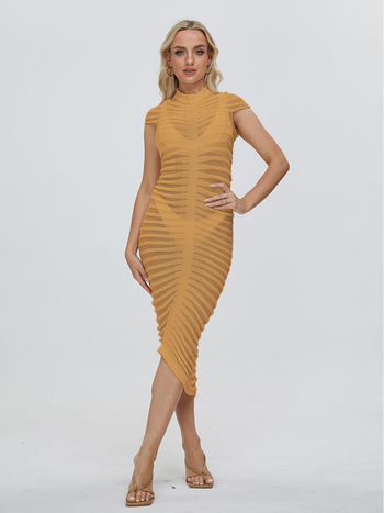 Ženska hollow-knit haljina s geometrijskim uzorkom, akrilni materijal 95%+, UPF40+, srednja duljina 65-80 cm