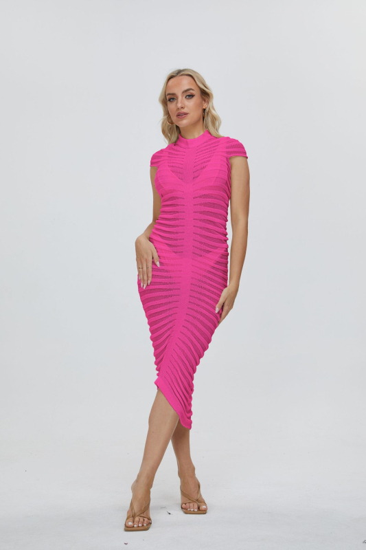 Ženska hollow-knit haljina s geometrijskim uzorkom, akrilni materijal 95%+, UPF40+, srednja duljina 65-80 cm