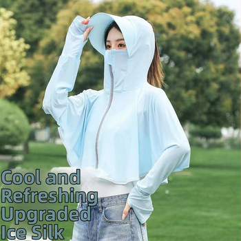 Sieviešu kapucēta saules aizsardzības tops – elpojoša, ātri žūstoša, vēja un putekļu izturīga, piemērots velosipēdu braukšanai un automašīnas vadīšanai