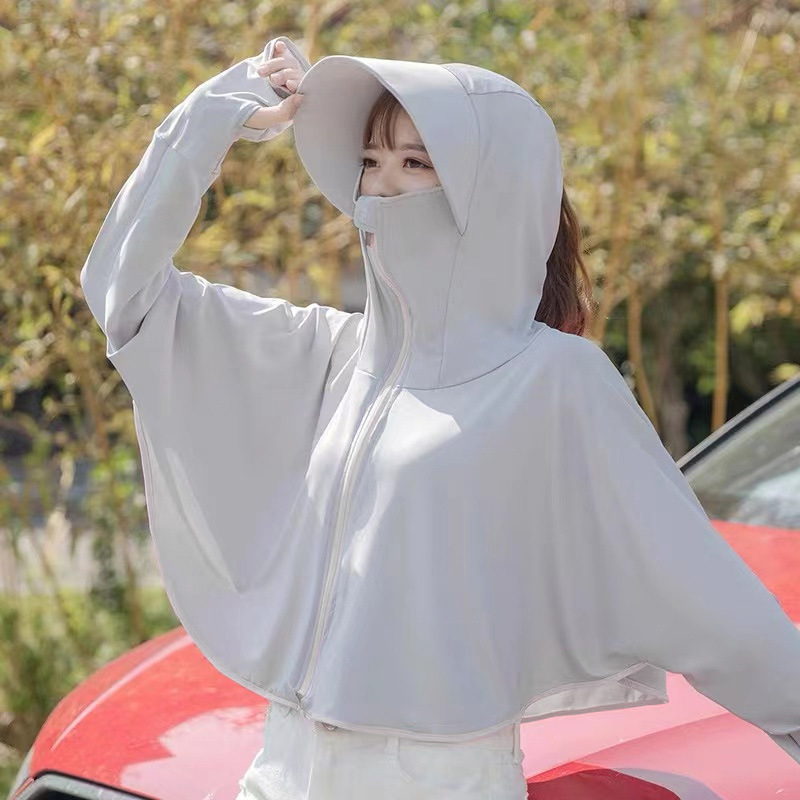 Sieviešu kapucēta saules aizsardzības tops – elpojoša, ātri žūstoša, vēja un putekļu izturīga, piemērots velosipēdu braukšanai un automašīnas vadīšanai