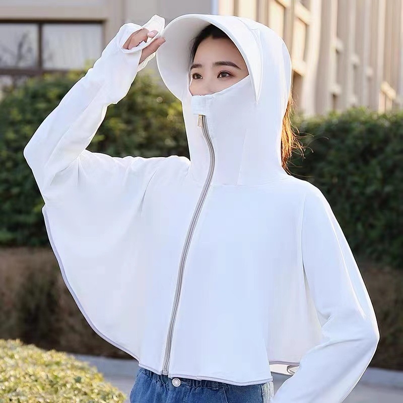 Sieviešu kapucēta saules aizsardzības tops – elpojoša, ātri žūstoša, vēja un putekļu izturīga, piemērots velosipēdu braukšanai un automašīnas vadīšanai