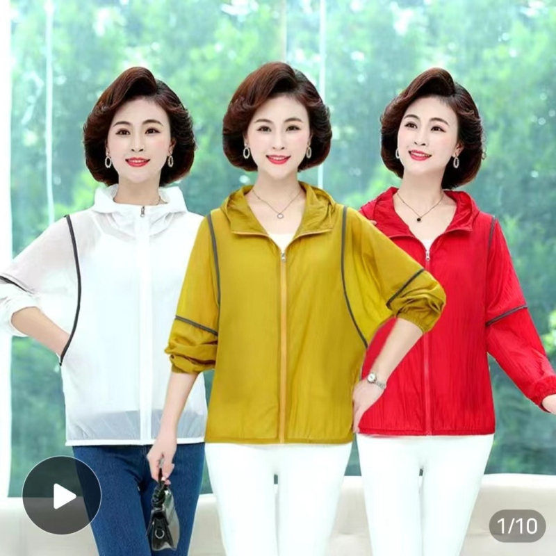 Kapucēta saules aizsardzības tops, elpojošs, ļoti viegls poliestera audums, korejiešu stilā brīvs piegriezums