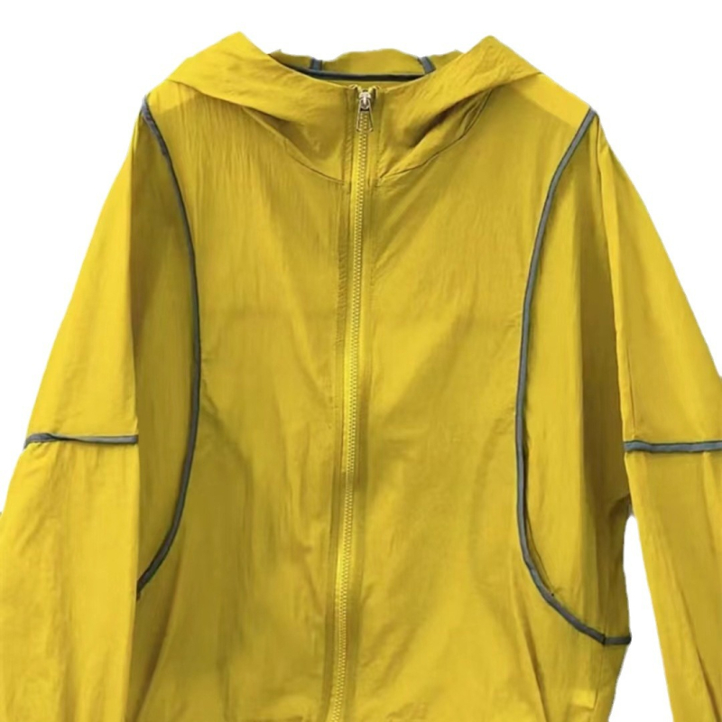 Kapucēta saules aizsardzības tops, elpojošs, ļoti viegls poliestera audums, korejiešu stilā brīvs piegriezums