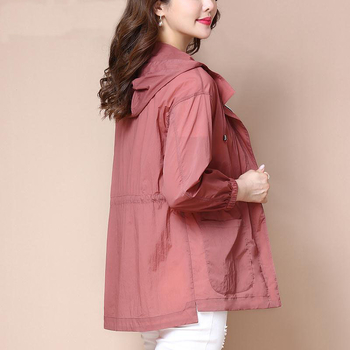 Ženska jakna srednje duljine s kapuljom i UV zaštitom, podesiva šnira, prozračna, otporna na vjetar, najlonska tkanina