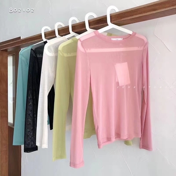 Топ с UV защита от Ice Silk Mesh, дълъг ръкав, тънък пуловер, полиестров-спандекс смес