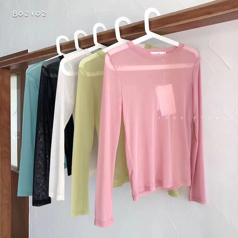 Топ с UV защита от Ice Silk Mesh, дълъг ръкав, тънък пуловер, полиестров-спандекс смес