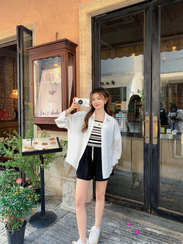 Chiffon UV zaštitna cardigan bluza, srednje dužine, svježi i sladak stil, poliester 71-80% (proljeće 2024)