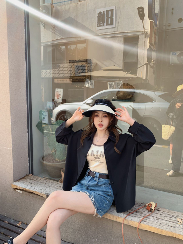 Chiffon UV zaštitna cardigan bluza, srednje dužine, svježi i sladak stil, poliester 71-80% (proljeće 2024)