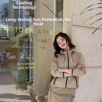 Sieviešu kapucēta neilona jaka ar UV aizsardzību, vēju izturīga un ūdens atgrūdoša, āra sporta stils, vasara 2025