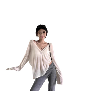 Ženska majica s V izrezom i UV zaštitom, labavi kroj, poliester, dugi rukavi
