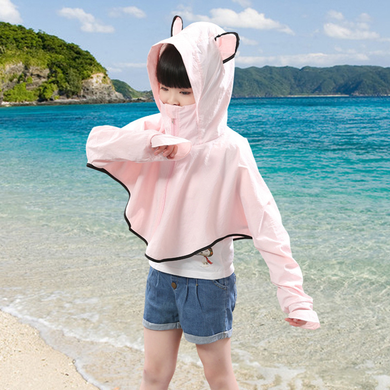 Meitenēm paredzēta Panda raksta šalle-jaka ar saules aizsardzību, poliesters, izšūta