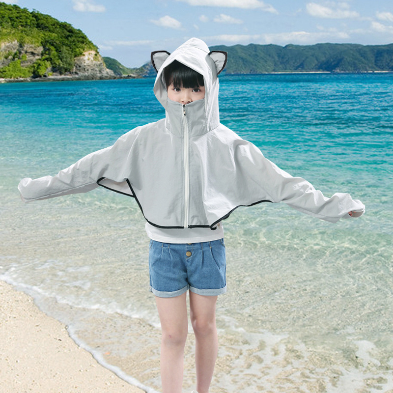 Meitenēm paredzēta Panda raksta šalle-jaka ar saules aizsardzību, poliesters, izšūta