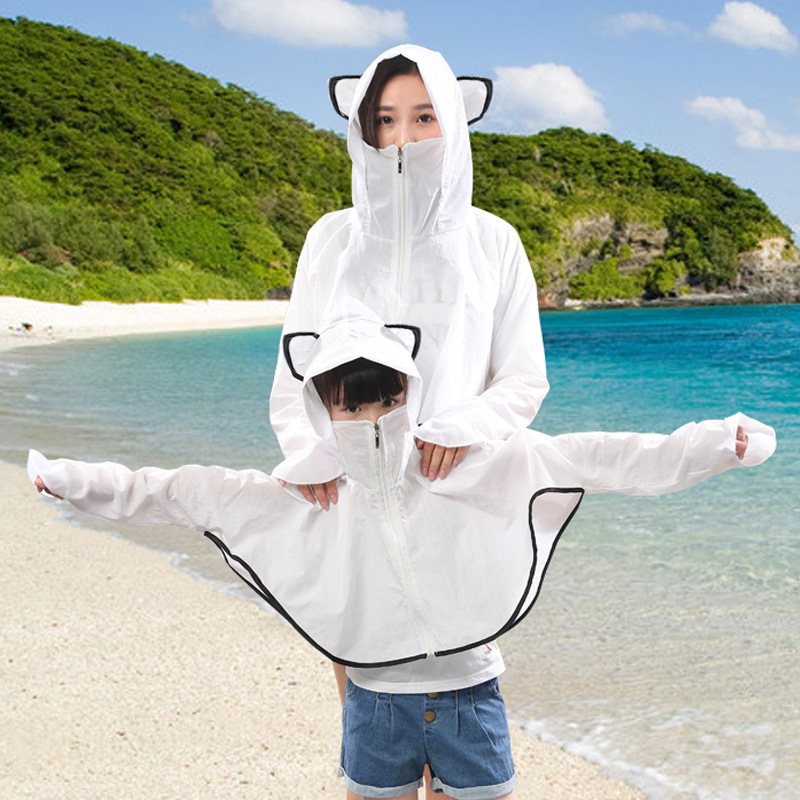 Meitenēm paredzēta Panda raksta šalle-jaka ar saules aizsardzību, poliesters, izšūta