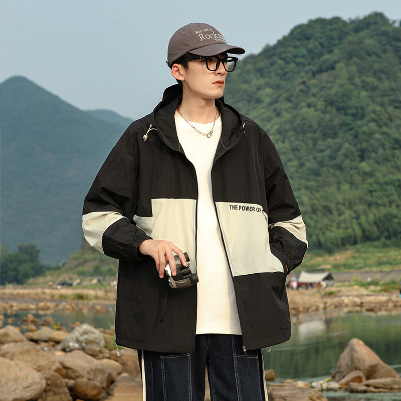 Unisex vanjski windbreaker s UV zaštitom UPF50+, kapuljača, lagani sintetički materijal, ljetni model