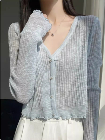 Ženski kardigan od ledenog svile, karirani uzorak, dugi rukavi, duljina 50–65 cm, zatvaranje jednim gumbom