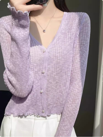 Ženski kardigan od ledenog svile, karirani uzorak, dugi rukavi, duljina 50–65 cm, zatvaranje jednim gumbom