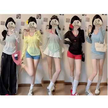 Γυναικείος καλοκαιρινός σετ προστασίας από τον ήλιο – Πολυεστέρας, χαλαρή γραμμή, μακριά μανίκια, μεσαίο μήκος (65-80 cm)