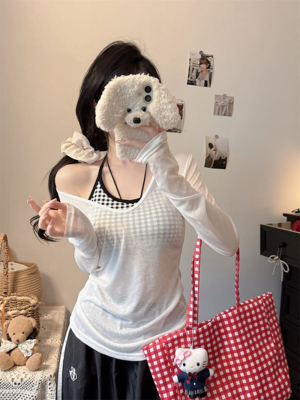 Γυναικείος καλοκαιρινός σετ προστασίας από τον ήλιο – Πολυεστέρας, χαλαρή γραμμή, μακριά μανίκια, μεσαίο μήκος (65-80 cm)