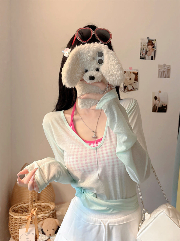 Γυναικείος καλοκαιρινός σετ προστασίας από τον ήλιο – Πολυεστέρας, χαλαρή γραμμή, μακριά μανίκια, μεσαίο μήκος (65-80 cm)