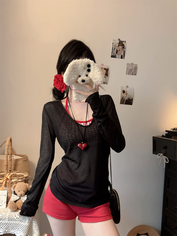 Γυναικείος καλοκαιρινός σετ προστασίας από τον ήλιο – Πολυεστέρας, χαλαρή γραμμή, μακριά μανίκια, μεσαίο μήκος (65-80 cm)