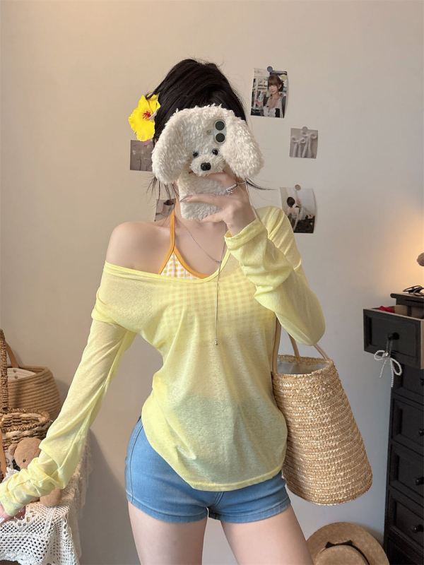 Γυναικείος καλοκαιρινός σετ προστασίας από τον ήλιο – Πολυεστέρας, χαλαρή γραμμή, μακριά μανίκια, μεσαίο μήκος (65-80 cm)