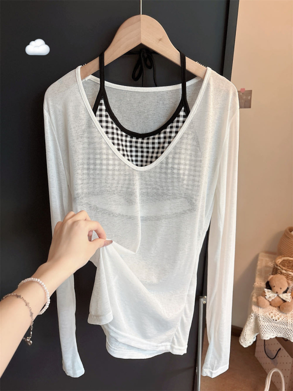 Γυναικείος καλοκαιρινός σετ προστασίας από τον ήλιο – Πολυεστέρας, χαλαρή γραμμή, μακριά μανίκια, μεσαίο μήκος (65-80 cm)