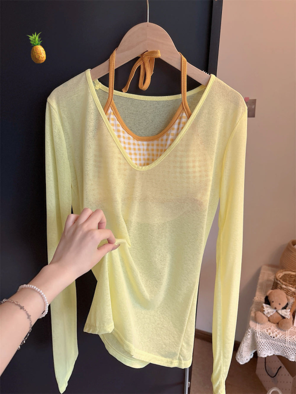 Γυναικείος καλοκαιρινός σετ προστασίας από τον ήλιο – Πολυεστέρας, χαλαρή γραμμή, μακριά μανίκια, μεσαίο μήκος (65-80 cm)