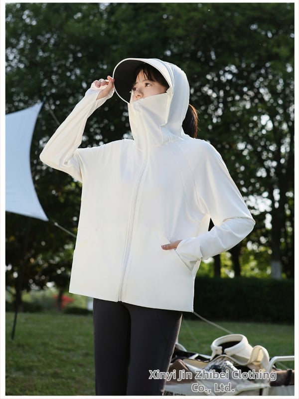 Jachetă cu glugă pentru protecție solară, nailon ușor, respirabil, buzunar mare