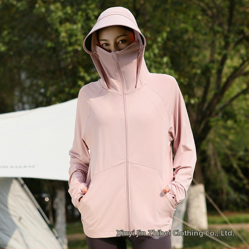 Jachetă cu glugă pentru protecție solară, nailon ușor, respirabil, buzunar mare