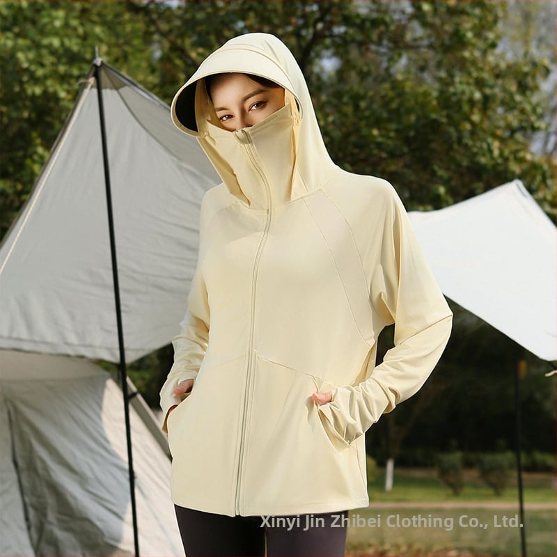 Jachetă cu glugă pentru protecție solară, nailon ușor, respirabil, buzunar mare