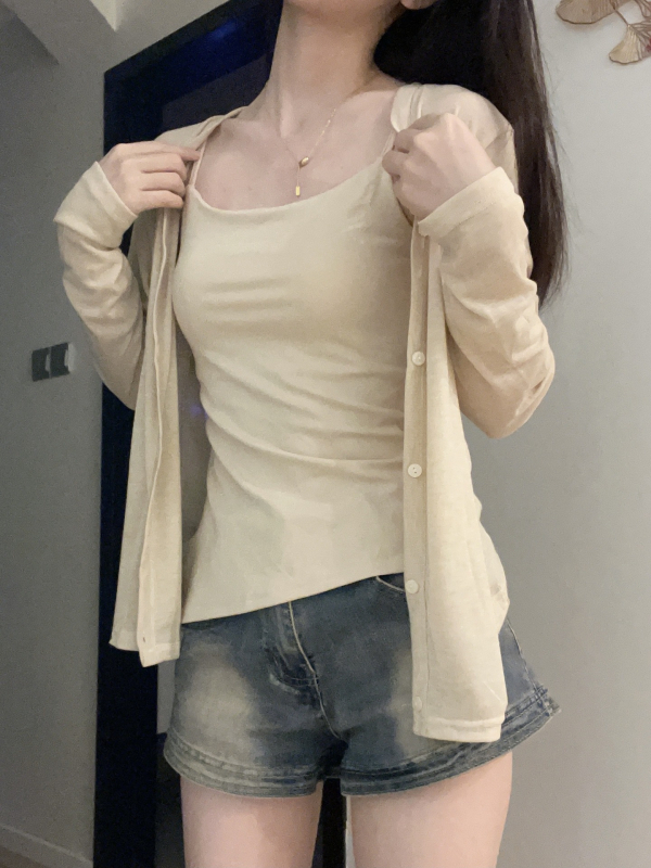 Micro and ljetni Tencel kardigan s UPF40+ zaštitom, tanak prozračni uzorak, dugi rukavi, V-izrez