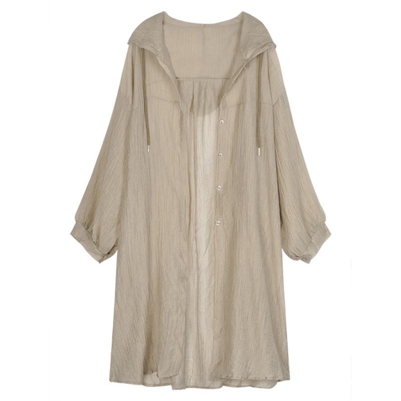 Ženska majica s kapuljačom za zaštitu od sunca, dugi rukav, produžena duljina, slobodan kroj, Poliester 70-80%, UPF30+