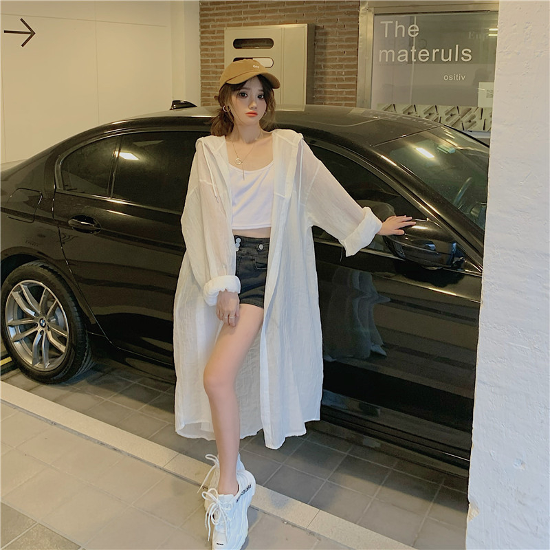 Ženska majica s kapuljačom za zaštitu od sunca, dugi rukav, produžena duljina, slobodan kroj, Poliester 70-80%, UPF30+