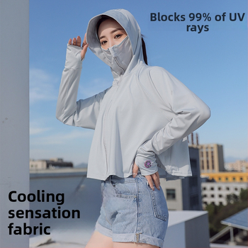 Dámske UV-ochranné sako z ice-silk, ultraľahké, vetruodolné s kapucňou, nylon-polyester zmes