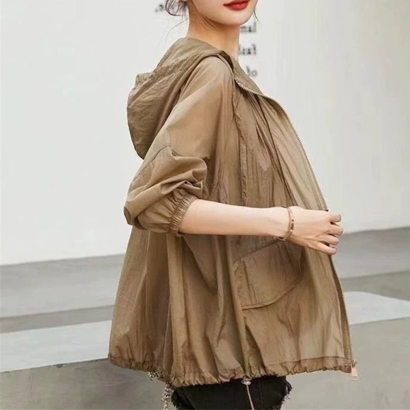 Îmbrăcăminte ușoară de protecție solară pentru femei, cu glugă, cardigan – Primăvara 2024, stil proaspăt și dulce