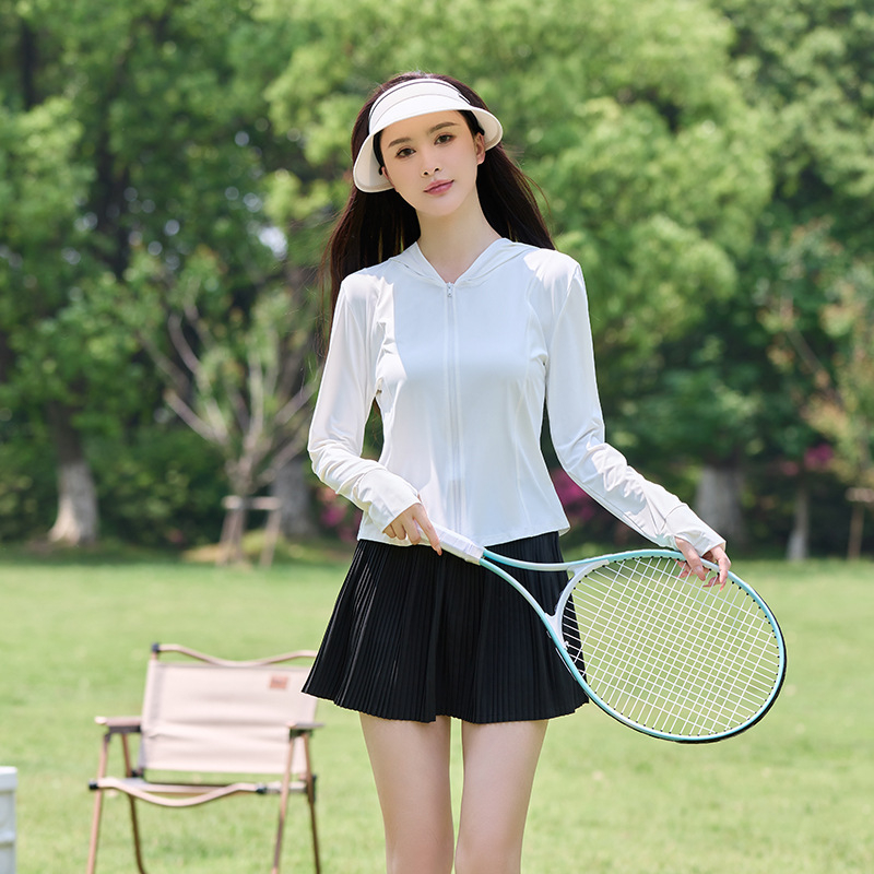 Ženski top od ice silk s UV zaštitom, uski kroj, dugi rukav sa zipom, ljeto 2024