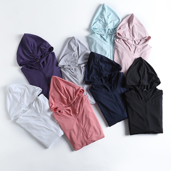 Ženski kaput s kapuljom i zatvaračem, mrežasta tkanina, UV zaštita, dugi rukavi, uski kroj, poliestersko-elastanska mješavina