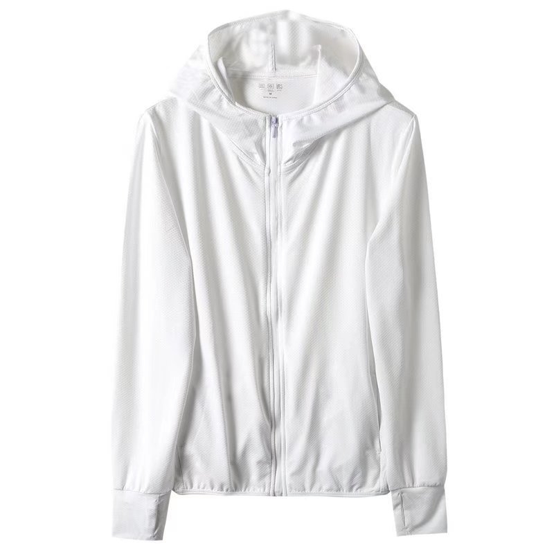 Ženski kaput s kapuljom i zatvaračem, mrežasta tkanina, UV zaštita, dugi rukavi, uski kroj, poliestersko-elastanska mješavina