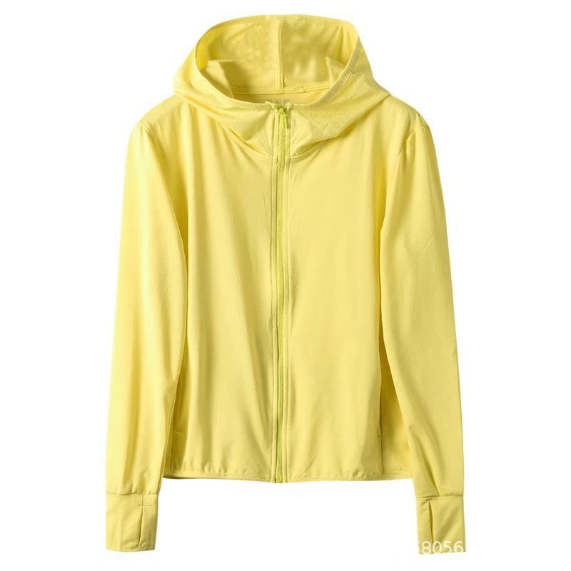 Ženski kaput s kapuljom i zatvaračem, mrežasta tkanina, UV zaštita, dugi rukavi, uski kroj, poliestersko-elastanska mješavina